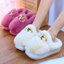 Pantufla Plataforma Peluda Con Cadena Dorada Uniteduy