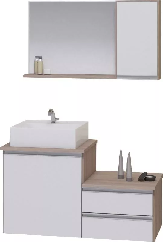 Kit Gabinete Banheiro - Armário+cuba+espelheira Cross 80cm