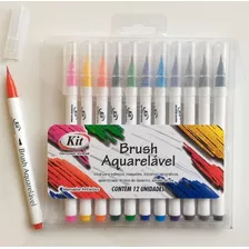 Marcador Artístico Brush Pen Aquarelável Kit 12 Unidades