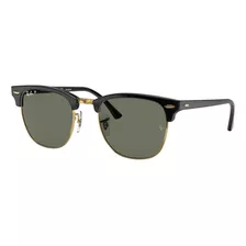 Óculos De Sol Polarizados Ray-ban Clubmaster Classic Large Armação De Acetato Cor Polished Black, Lente Green De Cristal Clássica, Haste Polished Black De Acetato - Rb3016