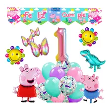 Combo Globos Peppa Pig Y George Pig Numero, Dino Mariposa 02