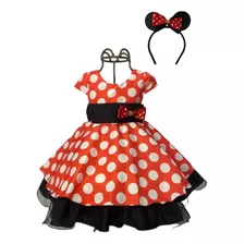 Vestido Infantil Minnie Vermelha Tiara