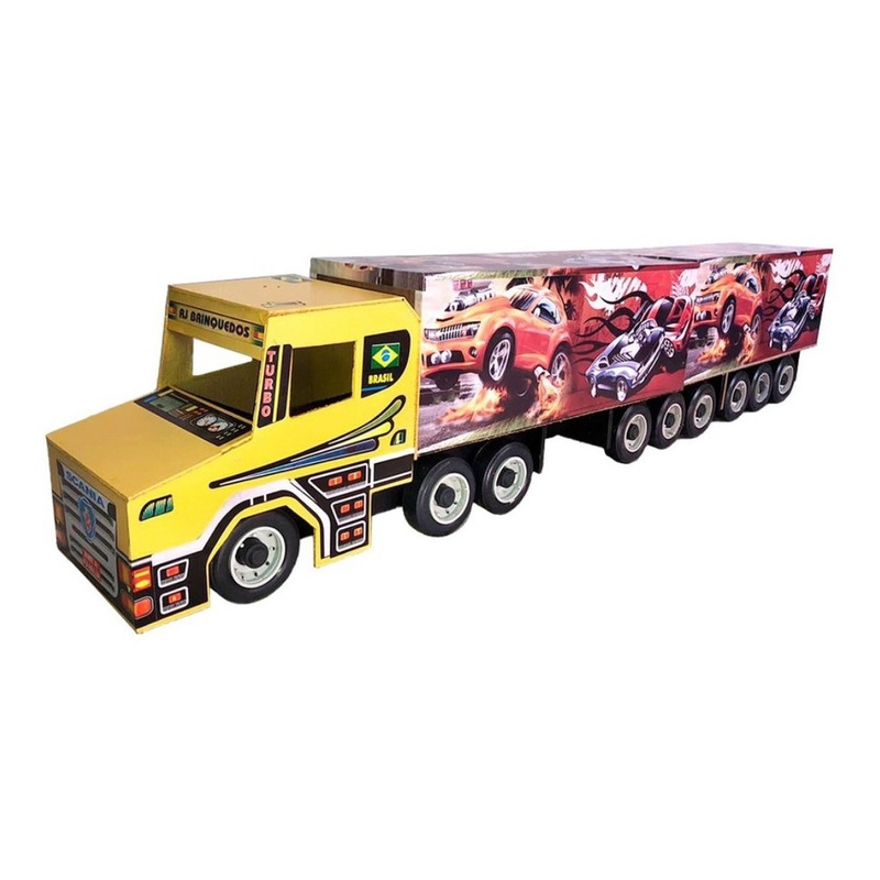 Carreta Bitrem Scania Bau Madeira Brinquedo 7eixo Cocacola