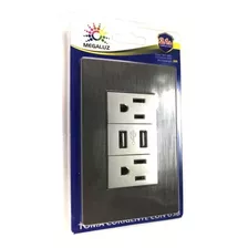 Toma Corriente Doble Y Carga Dual Usb Color Plateado Color Gris