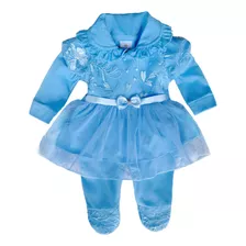 Macacão Bebê Menina Com Vestido Sobreposto Azul Celeste