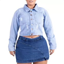 Jaqueta Jeans Plus Size Feminina Cropped Curta Sem Lycra