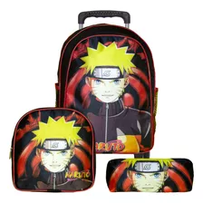 Mochila Escolar Com Rodinhas Menino Naruto Shippuden Aulas Cor Preto