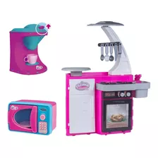 Kit Cozinha Infantil C/ Microondas Cafeteira Fogão Geladeira