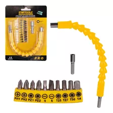 Kit Cabo Extensor Flexivel + 11 Pcs Para Parafusadeira