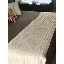 Peseira De Lã Cama Casal Padrão 180x60 Cm! Rápido Cor Creme Desenho Trança