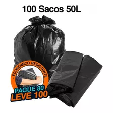 Sacos De Lixo 50 Litros Preto Resistente 100un Antivazamento