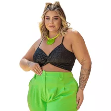 Cropped Top Paetê Nozinho De Tule Alcinha Plus Size