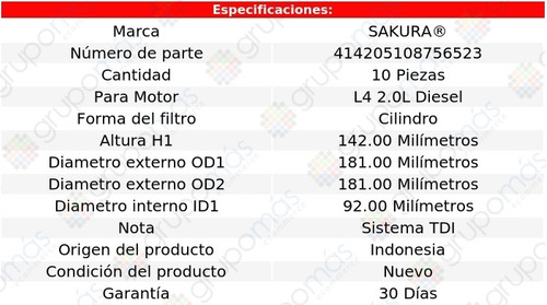 Caja De 10 Filtros De Aire Sakura A4 L4 2.0l Diesel 17/18 Foto 2