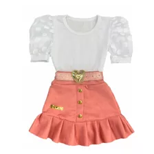 Roupa Feminina Infantil Blusa Tule Saia Moda Verão Blogueira