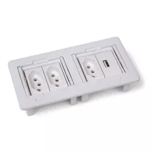 Caixa De Tomada 3 Eletrica + Usb Charger Mesa Embutir Qtmov 