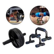 Kit Rolinho Abdominal Roda + Apoio P/ Flexão Treino Em Casa