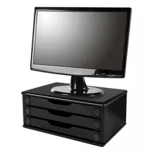 Suporte Para Monitor Com 3 Gavetas Mdf Escritório Preto