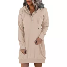 Vestido Sudadera Con Capucha Manga Larga Hoodie Para Mujer