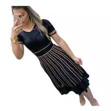 Vestido Tricô Midi Rodado Manga Princesa Bufante