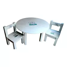 Set Mesa Redonda 80cm Y 2 Sillas Madera Pintada 