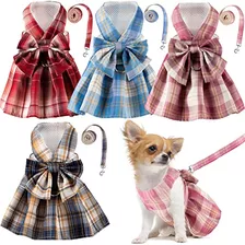 4 Piezas Vestido De Cuadros Perros Moño De Corbata Jue...