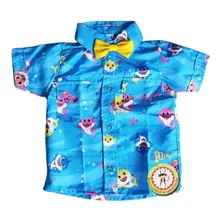 Camisa Tubarão Azul Peixinhos Temática Menino Festa Infantil