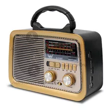 Rádio Retrô Portátil Mp3 Usb Cartão Sd Am Fm C/bluetooth Cor Preto 110v/220v