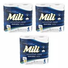 Kit 3 Papel Higiênico Mili Sensitive Care Folha Dupla 4un