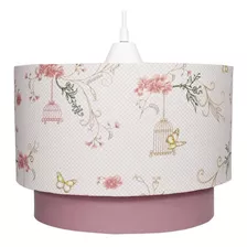 Lustre Pendente Jardim Rosê Passarinho Quarto Bebê Menina