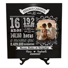 Quadro Azulejo 20x20 Casamento Bodas Aniversario Casamento Cor Preto