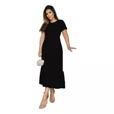 Vestido Feminino Midi Babado Moda Evangelica Manga Curta