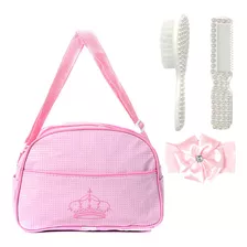 Kit Bolsa Saida Maternidade Rosa Com Acessórios Para Bebês