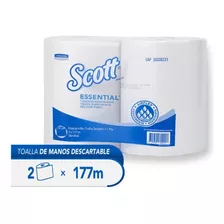 Toalla Manos Rollo Scott Essential 1 Hoja - 177mts X 2uds Color Blanco Toalla Scott