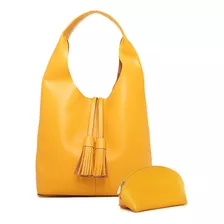 Bolsa Amarilla Piel Genuina Mujer + Regalo Cosmetiquera 