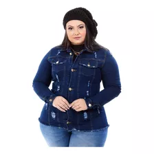 Jaqueta Jeans Feminina Plus Size Rasgada Mulher Blogueirina 