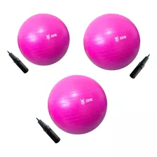 Kit Bola De Ginástica Suíça Pilates 55 65 75cm Rosa Odin Fit