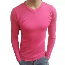 Blusa Camiseta Gola V Rasa Viscolycra Manga Comprida