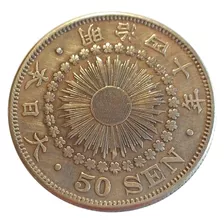 Moeda Prata 50 Sen Japão 1907 Imperador Meiji Sol Nascente