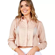 Camisa Para Mujer Corta Manga Larga Con Tull En Delantero