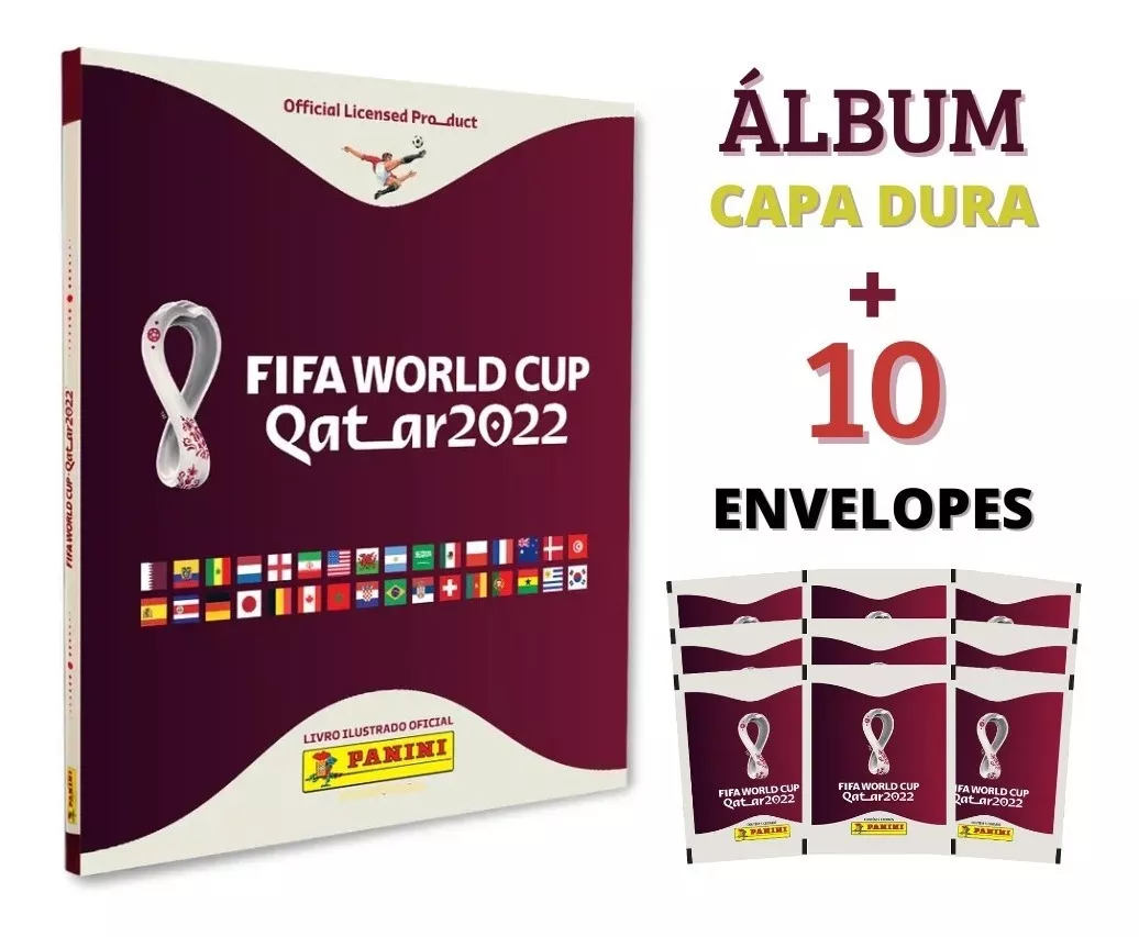 Kit Album Capa Dura Copa Do Mundo 2022 Qatar + 10 Envelopes