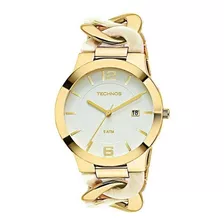 Relógio Technos Dourado Feminino Unique Com Calendário Luxo Cor Da Correia Dourado C/ Branco Cor Do Fundo Branco