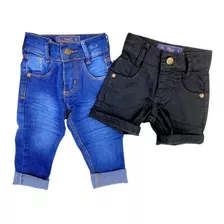 Combo Calça E Bermuda Infantil Meninos Com Regulador 1 Ao 8