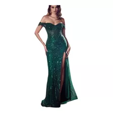 Vestido Esmeralda Largo Con Pedrería Elegante Corte Sirena