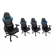 Set 4 Sillas Gamer Luz Rgb Gaming Ergonomica Azul