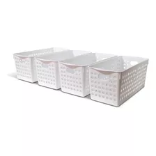 Canasto Organizador Rect. Calado Plastico X4 U Colombraro Color Blanco