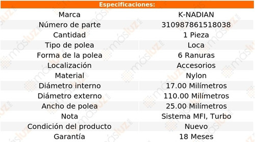 Polea 6 Ranuras Nylon Subaru Gl-10 H4 1.8l 89 K-nadian Foto 3