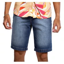 Bermuda Jeans Masculina Tradicional Com Corte Reto