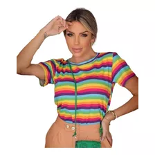 Blusa Arco Iris Listras Coloridas Moda Feminina 