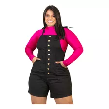 Jardineira Short Plus Size Jeans Macaquinho Macaquito