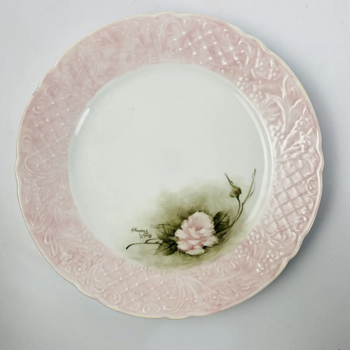 Jogo Jantar/chá Floral Rosa Pintado À Mão Vintage Branco Florido 5